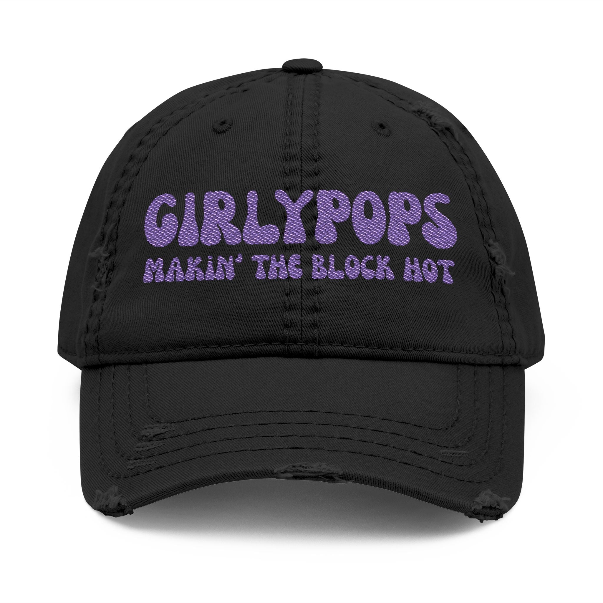 GirlyPops Embroidered Distressed "Makin' The Block Hot" Black Cap
