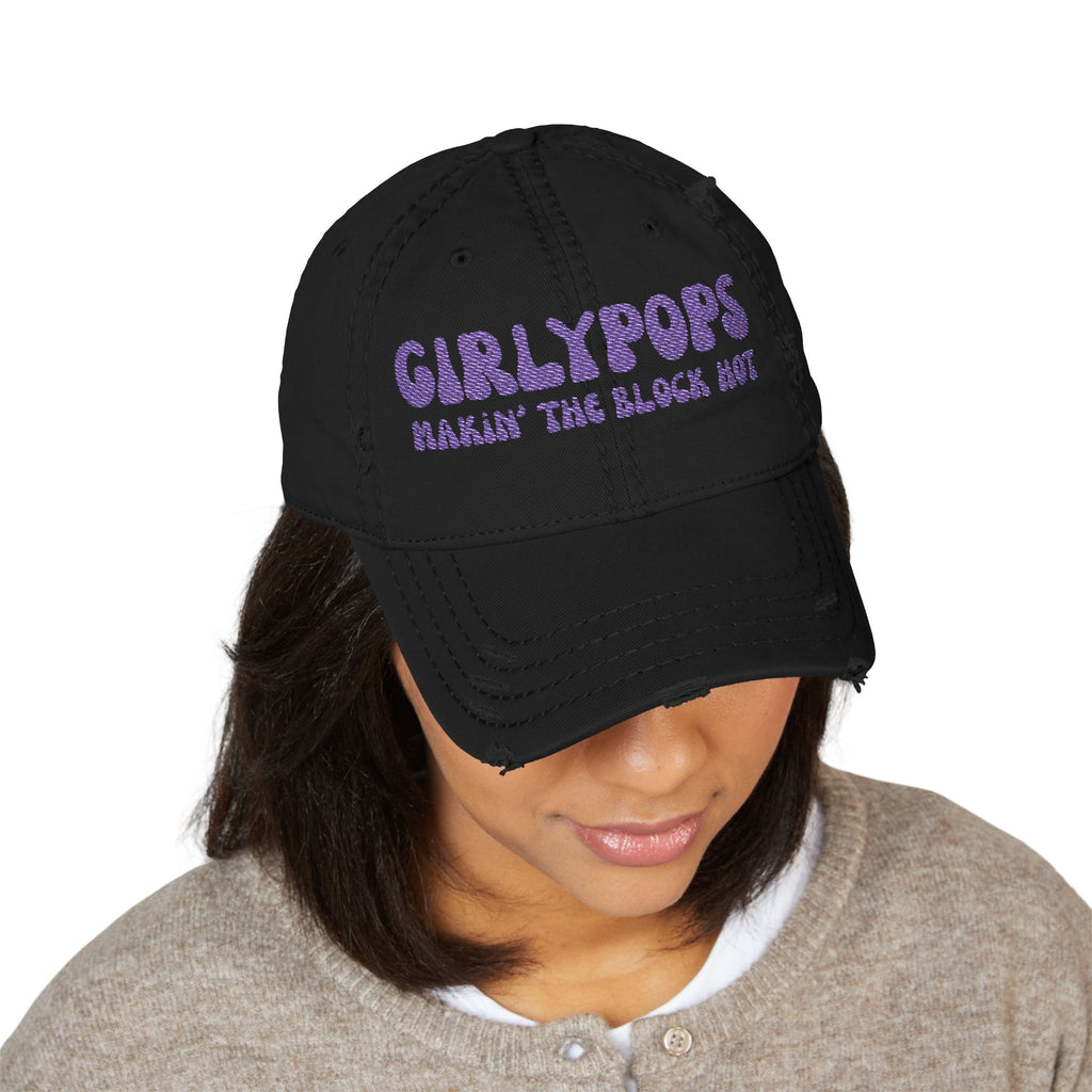 GirlyPops Embroidered Distressed "Makin' The Block Hot" Black Cap
